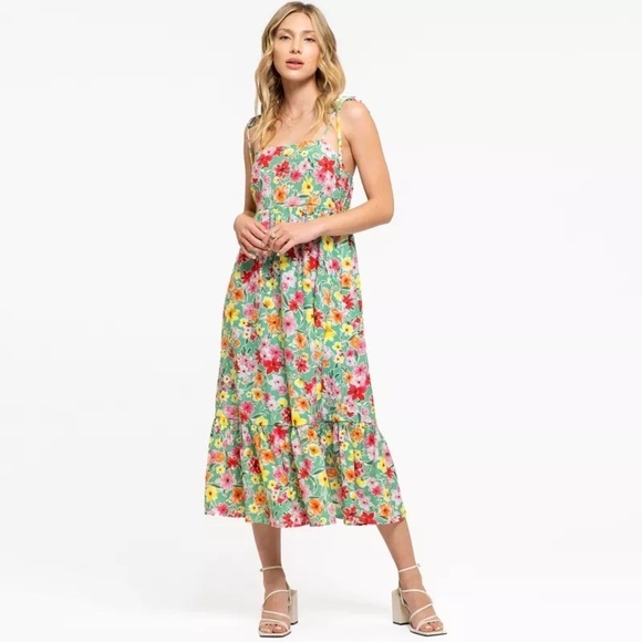 August Sky Dresses & Skirts - August Sky Romantic Floral Feminine Flowy Smocked Maxi Sun Dress - Size M